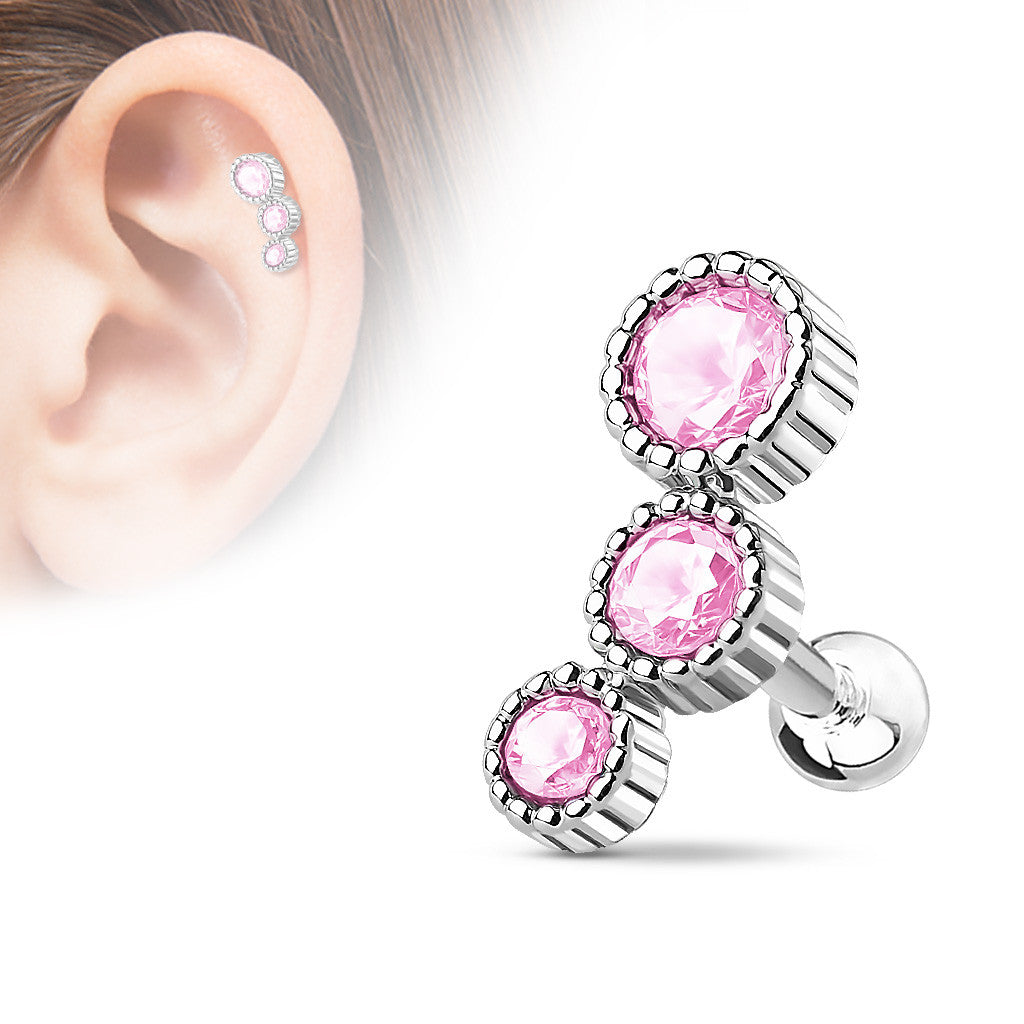 3 Round Pink Cartilage/Tragus Barbell